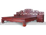 【红木家具】红酸枝 亮格高底床-1