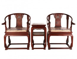 【红木家具】红酸枝 带拖泥皇宫圈椅三件套