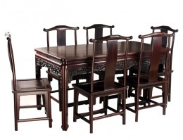 【红木家具】大叶紫檀 灵芝纹餐桌七件套件
