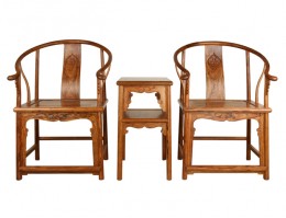 【红木家具】檀香花梨 卷草纹圈椅三件套